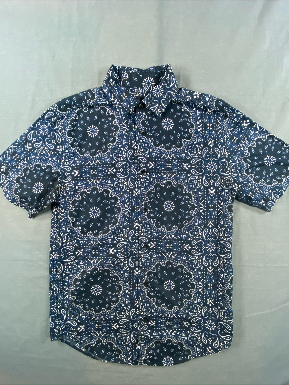 Original Use Navy Bandana Pattern Short Sleeve Button-Down Shirt